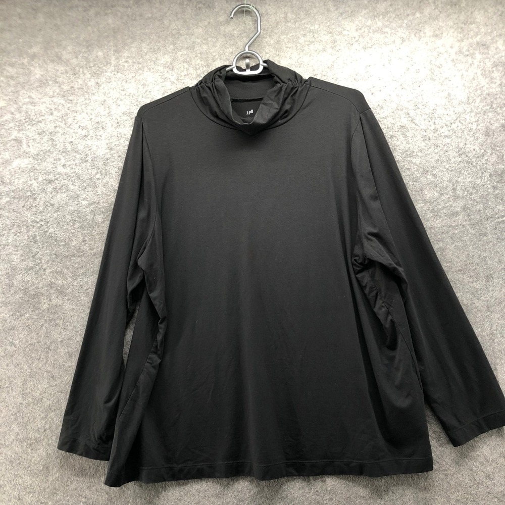 J Jill Luxe Supima Shirred Turtleneck Top Womens XL Black Long Sleeve T-Shirt